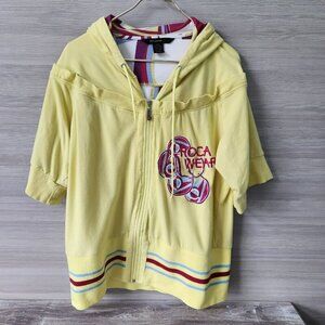 Rocawear Sweatshirt Vintage 90s Women 2X Plus Sequin Yellow Hood Zip 3/4 Sleeve